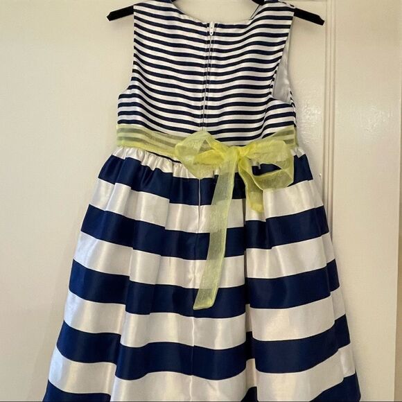 Nanette girl spring dressy fancy party dress size 6x navy white stripes flower - Picture 4 of 13